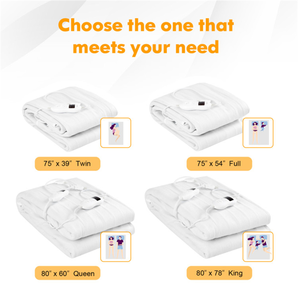 80英寸X 78英寸电热床垫，带可调温度10小时定时器-12