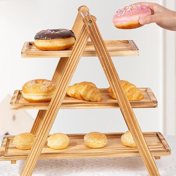 实木三层水果盘甜品架-3