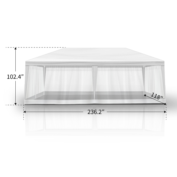 10X20ft 白色  6面(2门4围)纱网 仿折叠棚 配2片连体纱网围布 白色PE顶布  白色喷塑铁管 白色网纱 LT-2