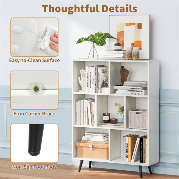 7立方书架3层现代储物架，带4个金属腿书架-5