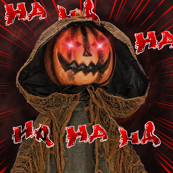 5.8ft  带帽南瓜人 眼睛红灯  头手动 鬼叫声 声控  电池款不含电池 万圣站立装饰-15