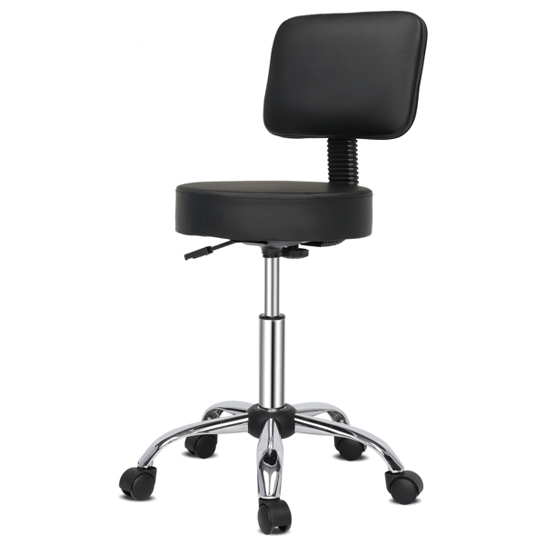 半PU皮 尼龙轮 300lbs 黑色 技师凳 带靠背圆凳电镀五星脚 N001-14