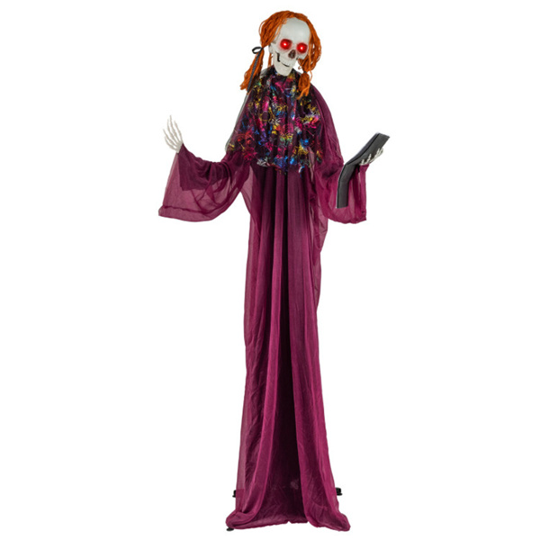 6英尺真人大小的万圣节女孩动画道具-怪异的书，声音激活（闪烁的红眼+诡异的声音），摇头和摆臂-4