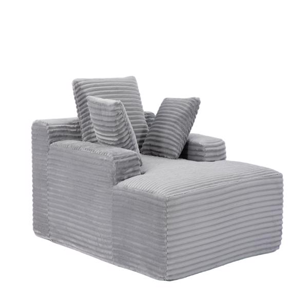 超大躺椅舒适云沙发，现代毛绒灯芯绒软垫沙发床，带 3 个抱枕和宽扶手，适用于客厅，无需组装，灰色-4