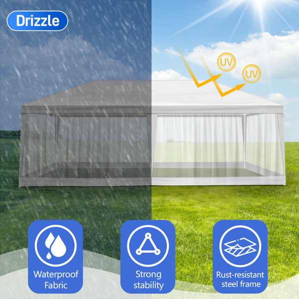 10X20ft 白色  6面(2门4围)纱网 仿折叠棚 配2片连体纱网围布 白色PE顶布  白色喷塑铁管 白色网纱 LT-6