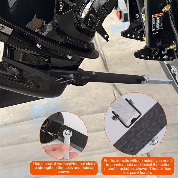 （物流随机发，自提可发加拿大）-船横梁保护器，28-40in可调节舷外电机支架-重型钢，减震橡胶带，2种安装选项（拖车和滚筒），适用于大多数100马力以下的发动机，保护横梁和电机-8