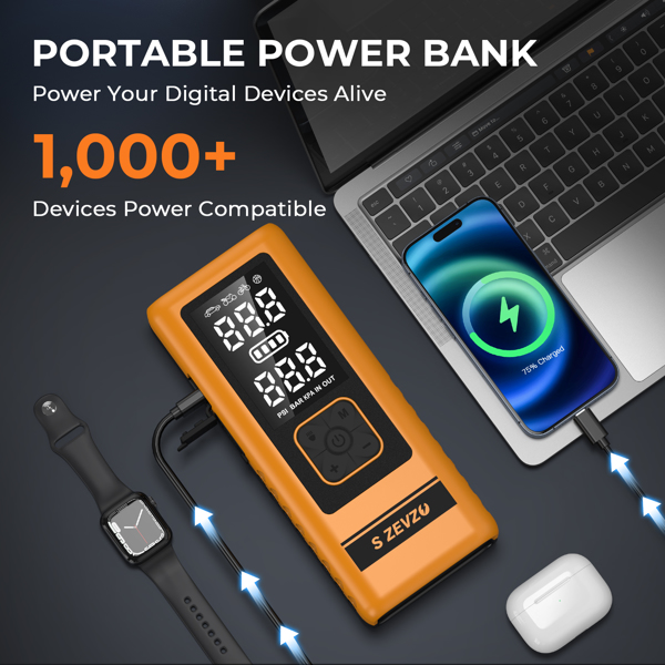 SZEVZO  M5  8800mAh 多功能应急启动电源 黑黄色 美规-4