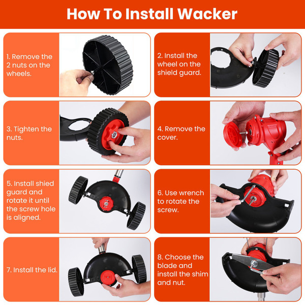 （物流随机发，自提可发加拿大）-800W 强力无线割草机，配备可拆卸轮子 - 2 块可充电电池，3 种刀片类型（塑料/合金/不锈钢），可调节刀头及可伸缩手柄，适用于花园维护。-6