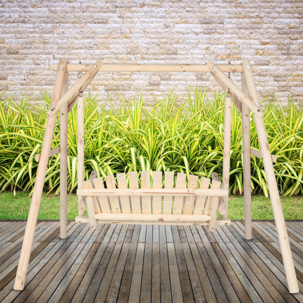 6.5ft 实木 秋千架 原木色 秋千套装 600lbs 仿古风格-25