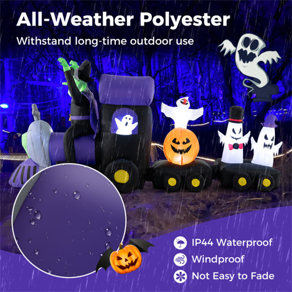8.2英尺万圣节充气火车-女巫，4个鬼魂和南瓜设计，7个LED灯-6