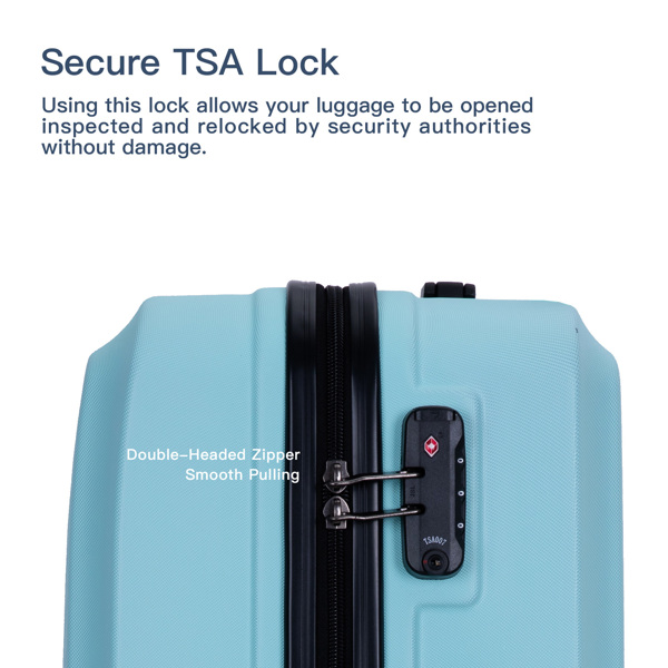 3 件套行李箱套装 ABS 轻型行李箱，带两个挂钩、万向轮、TSA 锁，（20/24/28）绿色-4