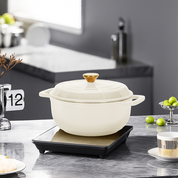 铸铁 7.5QT 烹饪锅具 陶瓷白 含两个硅胶手套 珐琅锅-11