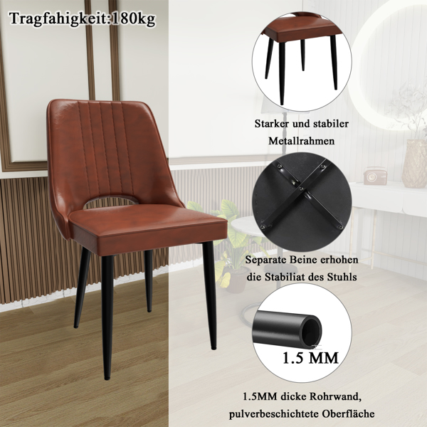 餐椅（一套 8 把），带高靠背的仿皮餐椅，带金属脚的现代厨房椅，适合客厅厨房的软垫餐桌椅-4