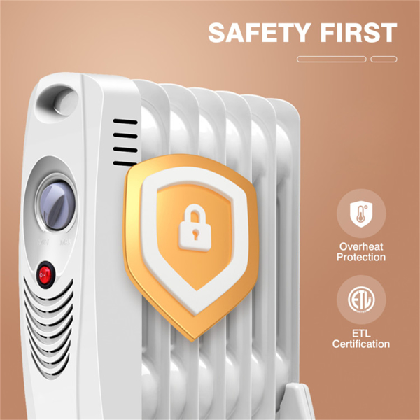 紧凑型充油加热器-700W功率，360°对流加热，多重安全保护，便于携带，适合室内使用-2