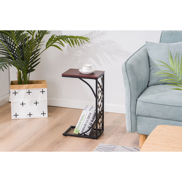 密度板 铁 拆装 单层 C型桌 边几 树叶款 桌面棕色 黑色喷塑 刷金树叶 30.5*21*54cm-29