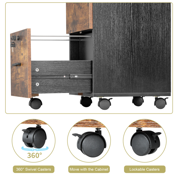 黑撞棕色 密度板 贴三胺 二抽 木制文件柜 适用于Letter带标签文件-14