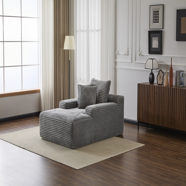 超大躺椅舒适云沙发，现代毛绒灯芯绒软垫沙发床，带 3 个抱枕和宽扶手，适用于客厅，无需组装，灰色-18