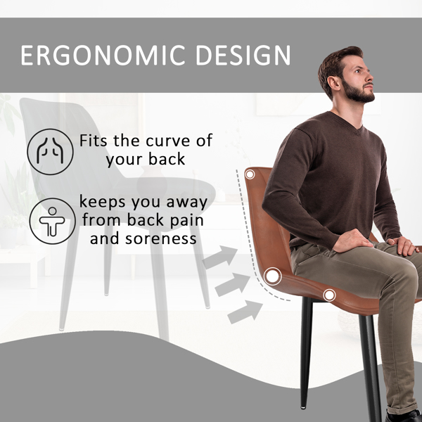 餐椅（一套 4 把）, 带 7 厘米靠背的厨房用椅, 带 5 厘米座垫的餐桌椅, 最大承重 180 千克, 用于餐厅、厨房和起居室的 PU 人造皮软垫椅。承重 180 千克，餐厅、厨房、客厅用 PU 仿皮软垫椅-6