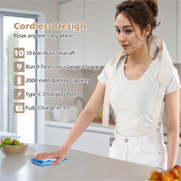 颈肩按摩器-4D深层组织揉捏，2种模式和2级加热（104-113°F），适用于家庭/办公室/旅行的免提带 周末不发货-5