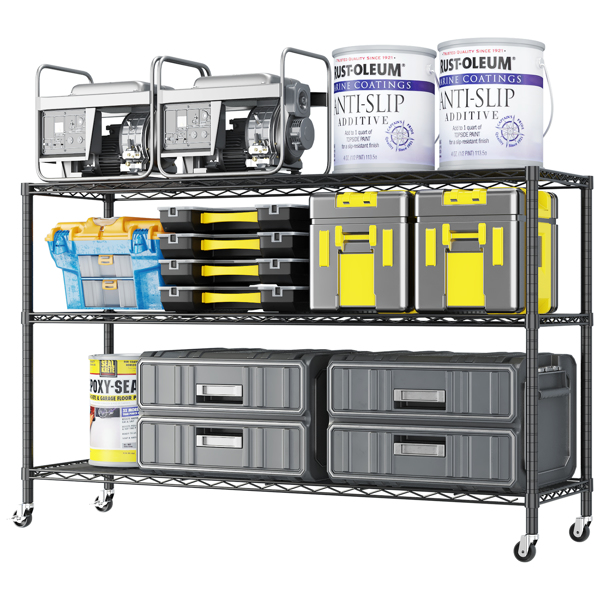 3层 可自由调节层间距 带调节脚带轮 展示架 铁 117*45*104cm 喷粉黑-3