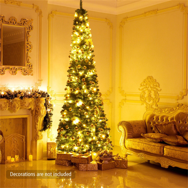 9英尺细铅笔圣诞树-小角落节省空间设计，1500根逼真的PVC树枝，植绒饰面-9