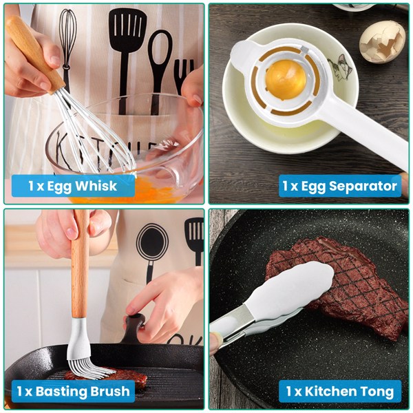 （物流随机发，自提可发加拿大）-35件厨房烹饪用具套装抹刀套装烘焙用具套装厨房配件必备品带支架蛋威士忌分离机汤头特纳勺杯-白色-7