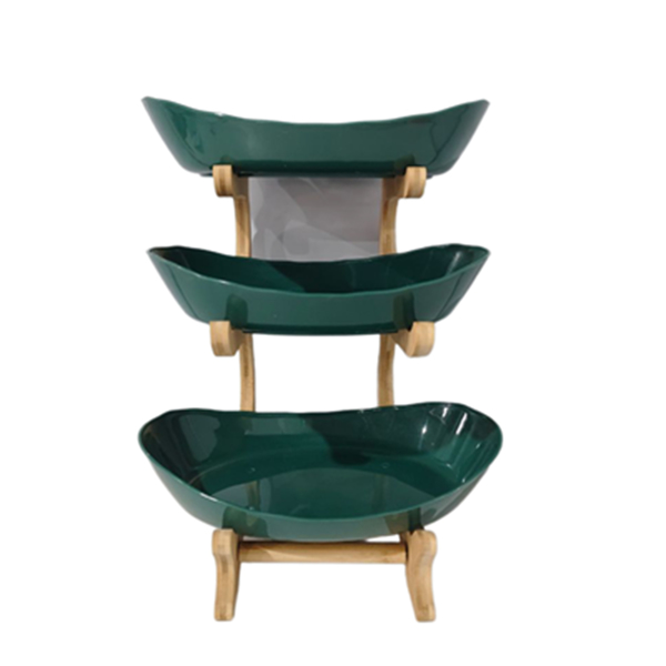 多层水果盘前台摆放茶点零食盘客厅茶几家用糖果盘点心水果盘 墨绿色-三层-8