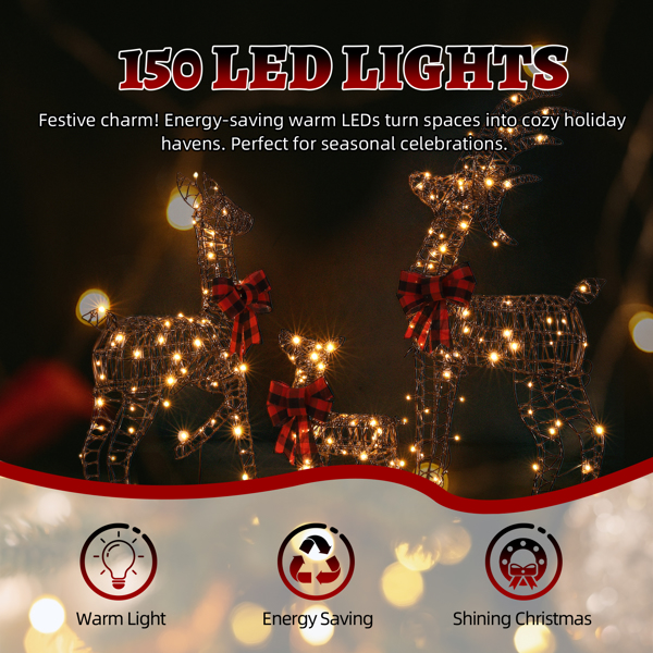 3pcs 4FT  棕色绕藤 家庭麋鹿 210LED暖白灯 塑料 圣诞灯饰麋鹿 30V 3.6W-2