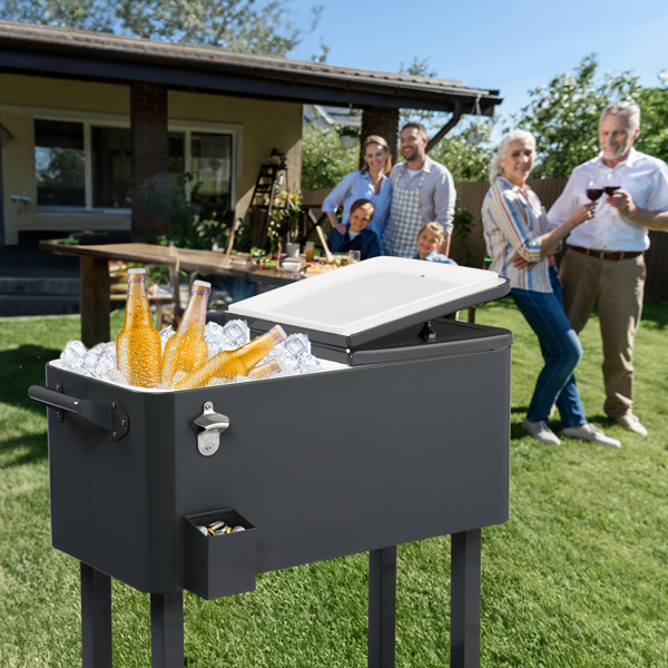 80QT 深灰色 冷冻保温推车 87.5*91*38.5cm 长方形 塑料箱体 铁脚管 冷冻保温-9