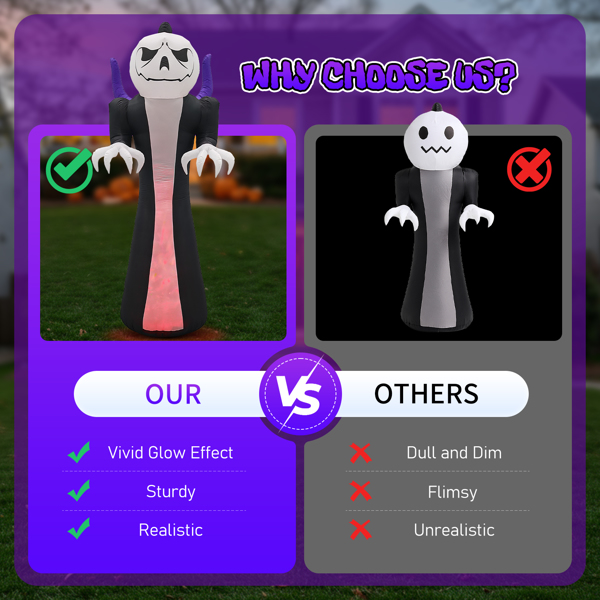 12ft  南瓜头死神 1三色火焰灯 万圣充气装饰 12V-6