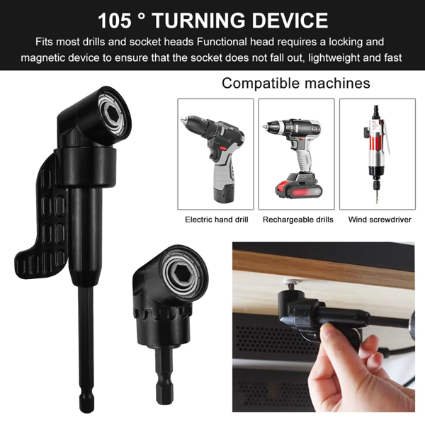 黑色软轴软管25mm十孔批头长短金属拐角器L扳手连接转换角度工具 (黑软轴+黑大拐+L黑扳手+黑小拐+黄批头)-7