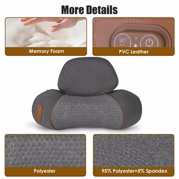 （物流随机发，自提可发加拿大）-3 合 1 颈部按摩枕，带振动、气囊和加热功能 - 缓解颈部疼痛的人体工学颈椎支撑枕，记忆海绵和亲肤套，便携式，适合办公室、旅行和家庭使用--深灰色-7