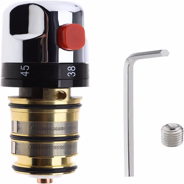 恒温龙头阀芯 太阳能电热水器恒温混水阀阀芯 顶丝石蜡阀芯全铜芯 顶丝阀芯铜色带手轮-2