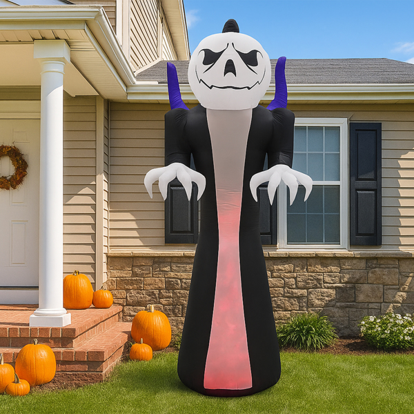 12ft  南瓜头死神 1三色火焰灯 万圣充气装饰 12V-10