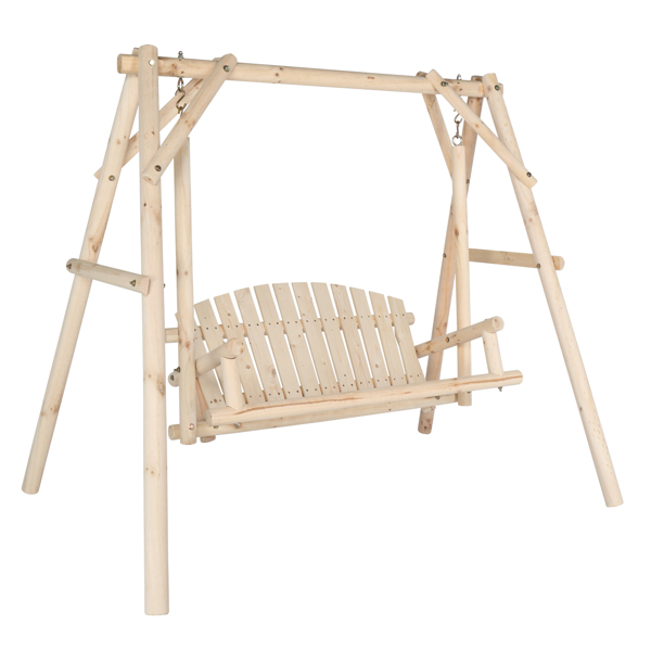 6.5ft 实木 秋千架 原木色 秋千套装 600lbs 仿古风格-17