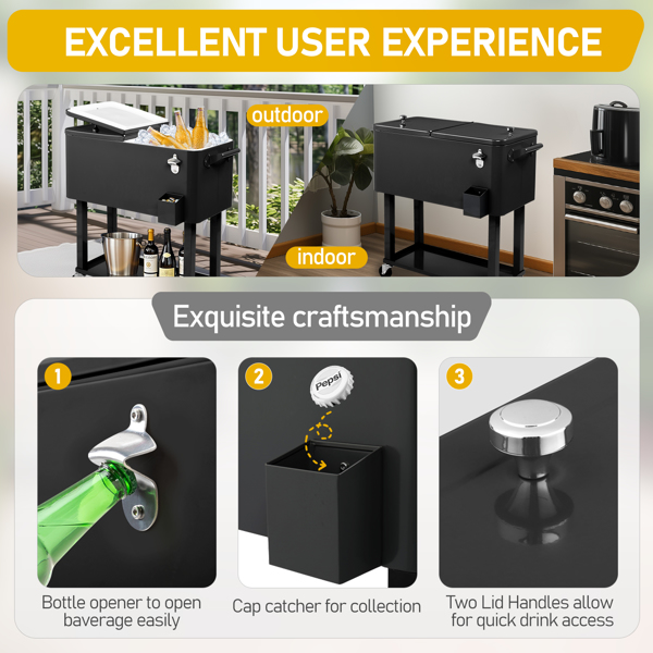 80qt 黑色箱体 黑色脚管 冷冻保温推车 91*87*48cm 长方形 铁 带排水管-3