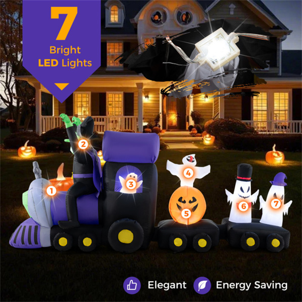8.2英尺万圣节充气火车-女巫，4个鬼魂和南瓜设计，7个LED灯-5