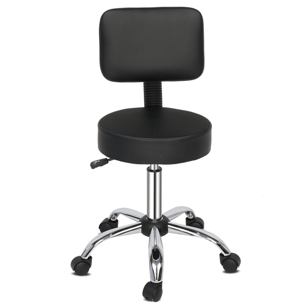 半PU皮 尼龙轮 300lbs 黑色 技师凳 带靠背圆凳电镀五星脚 N001-3