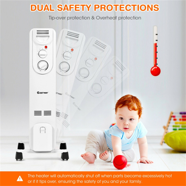 1500W电热空间加热器-3种加热模式，静音操作，轮子和手柄便于移动，（白色）-8