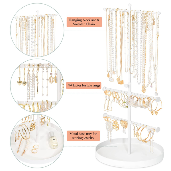 可伸缩拆卸圆盘首饰架桌面珠宝收纳架铁艺项链饰品展示架子 白色-3