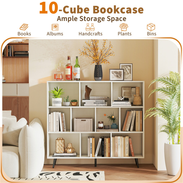 10立方书架3层现代储物架，带5个金属腿书架-10