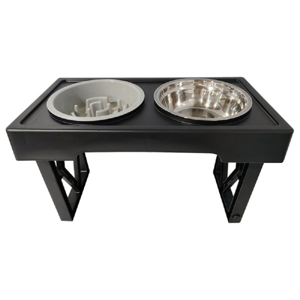 可调节高架狗碗狗狗慢食碗金毛拉布拉多大狗不锈钢狗盆 雷奥黑 雷奥黑慢食款-3