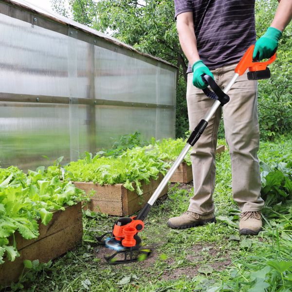 （物流随机发，自提可发加拿大）-无线轮式草坪修剪机 - 800W纯铜电机（15000转/分钟），2块21V 3000mAh电池，3种刀片（塑料/锯齿/不锈钢）及高度可调轮子-4