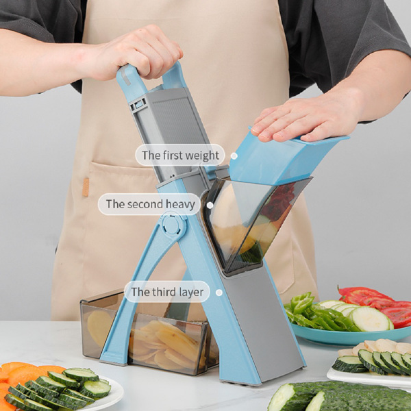 简约家用厨房多功能切菜器切片切丝土豆丝刨丝器切菜神器 高品质立式切菜器 蓝色-3