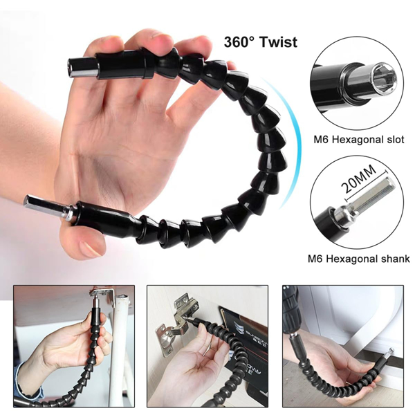 黑色软轴软管25mm十孔批头长短金属拐角器L扳手连接转换角度工具 (黑软轴+黑大拐+L黑扳手+黑小拐+黄批头)-8