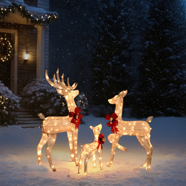 3pcs 4FT  香槟金色 家庭麋鹿 210LED暖白灯 闪粉网纹布 圣诞灯饰麋鹿 30V 3.6W-11