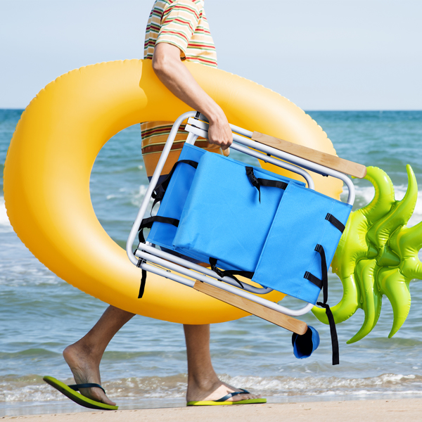 2pcs 座高7.9"宽17.7"深17.3" 蓝色 铁沙滩椅 钢管 牛津布 120kg 4档调节-5