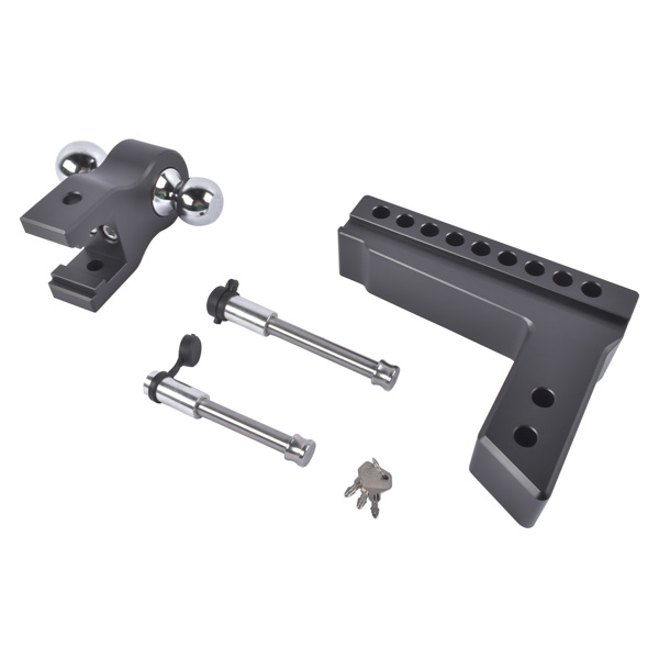 拖车挂接装置 Fits 2.5" Receiver Aluminum Trailer Hitch Adjustable 8" Drop/Rise 2" & 2-5/16" Balls 18500LBS w/2 Locks-4