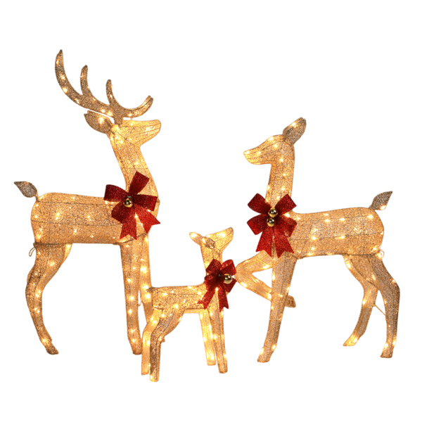 3pcs 4FT  香槟金色 家庭麋鹿 210LED暖白灯 闪粉网纹布 圣诞灯饰麋鹿 30V 3.6W-1