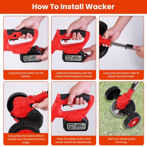 （物流随机发，自提可发加拿大）-800W 强力无线割草机，配备可拆卸轮子 - 2 块可充电电池，3 种刀片类型（塑料/合金/不锈钢），可调节刀头及可伸缩手柄，适用于花园维护。-7